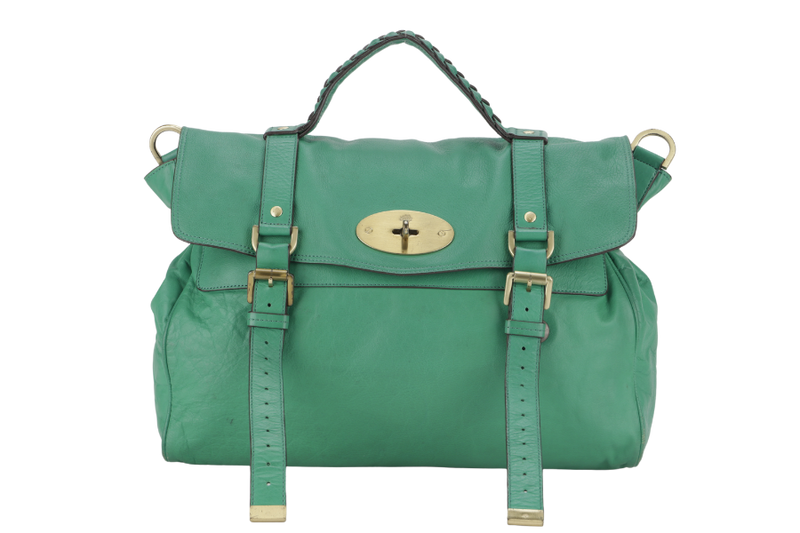 MULBERRY ALEXA 2 WAY SHOULDER BAG LARGE GREEN LEATHER GOLD HARDWARE (5167571) WITH LONG STRAP AND DUST COVER