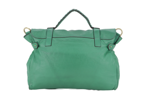 MULBERRY ALEXA 2 WAY SHOULDER BAG LARGE GREEN LEATHER GOLD HARDWARE (5167571) WITH LONG STRAP AND DUST COVER