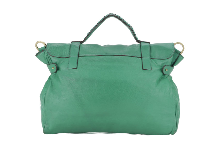 mulberry alexa 2 way shoulder bag large green leather gold hardware  (5167571) with long strap and dust cover