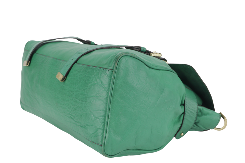 MULBERRY ALEXA 2 WAY SHOULDER BAG LARGE GREEN LEATHER GOLD HARDWARE (5167571) WITH LONG STRAP AND DUST COVER