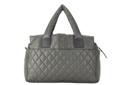 CHANEL COCO COCOON QUILTED PUFFER TOTE BAG LARGE GREEN NYLON QUILTED SILVER HARDWARE (1365xxxx) WITH CARD AND DUST COVER