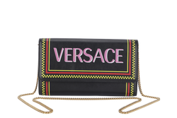 VERSACE VINTAGE BLACK LEATHER WALLET ON CHAIN GOLD HARDWARE (CLG553802474635) WITH STRAP