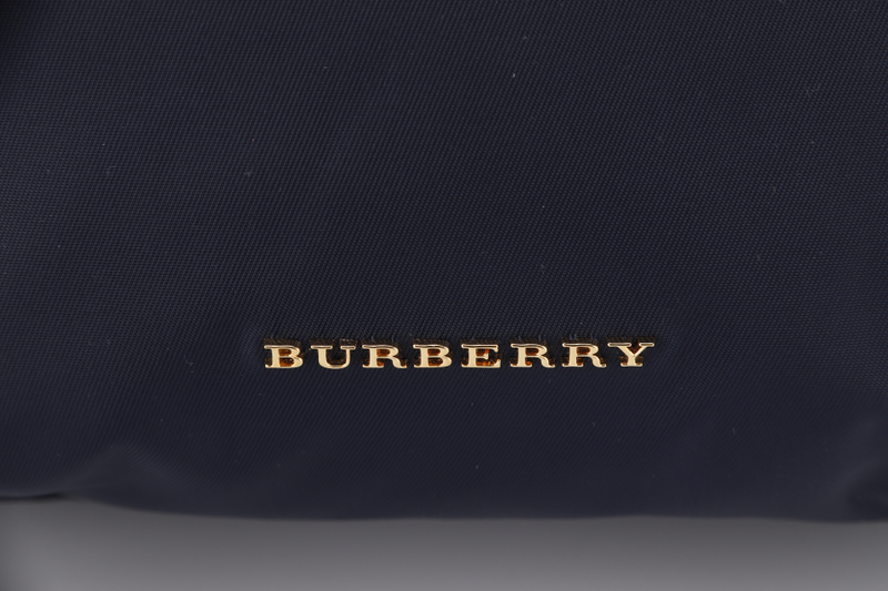 BURBERRY RUCKSACK BACKPACK NAVY BLUE NYLON GOLD HARDWARE WITH DUST COVER