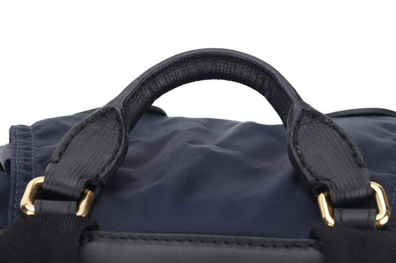 BURBERRY RUCKSACK BACKPACK NAVY BLUE NYLON GOLD HARDWARE WITH DUST COVER