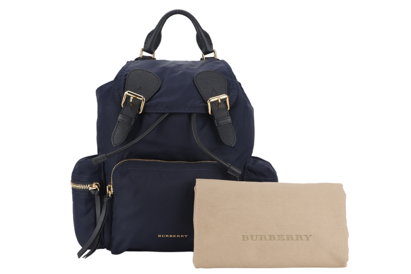 BURBERRY RUCKSACK BACKPACK NAVY BLUE NYLON GOLD HARDWARE WITH DUST COVER