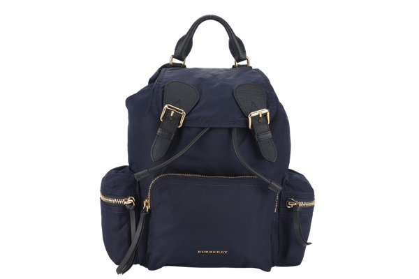 BURBERRY RUCKSACK BACKPACK NAVY BLUE NYLON GOLD HARDWARE WITH DUST COVER