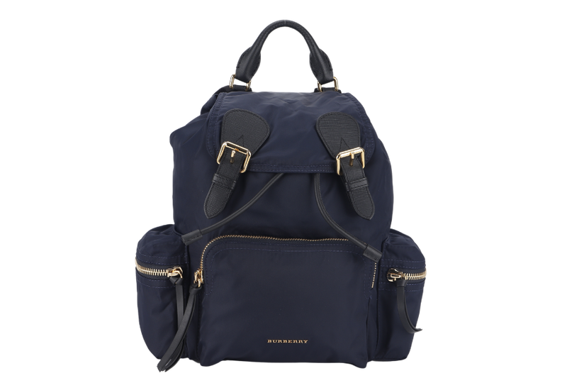 BURBERRY RUCKSACK BACKPACK NAVY BLUE NYLON GOLD HARDWARE WITH DUST COVER