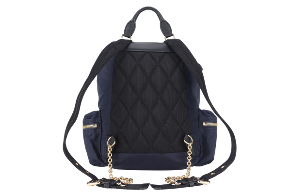 BURBERRY RUCKSACK BACKPACK NAVY BLUE NYLON GOLD HARDWARE WITH DUST COVER