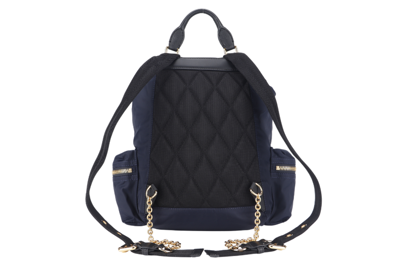 BURBERRY RUCKSACK BACKPACK NAVY BLUE NYLON GOLD HARDWARE WITH DUST COVER