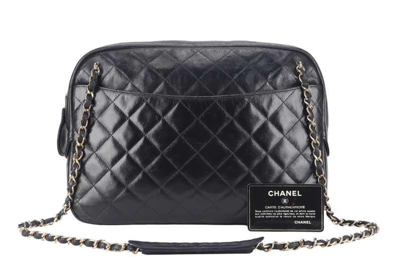 CHANEL VINTAGE CAMERA BAG (117xxxx) MEDIUM BLACK LAMBSKIN QUILTED GOLD HARDWARE NO DUST COVER