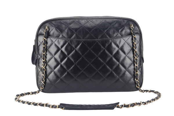 CHANEL VINTAGE CAMERA BAG (117xxxx) MEDIUM BLACK LAMBSKIN QUILTED GOLD HARDWARE NO DUST COVER