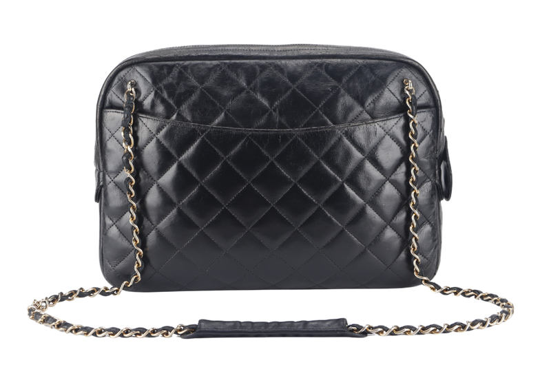 CHANEL VINTAGE CAMERA BAG (117xxxx) MEDIUM BLACK LAMBSKIN QUILTED GOLD HARDWARE NO DUST COVER