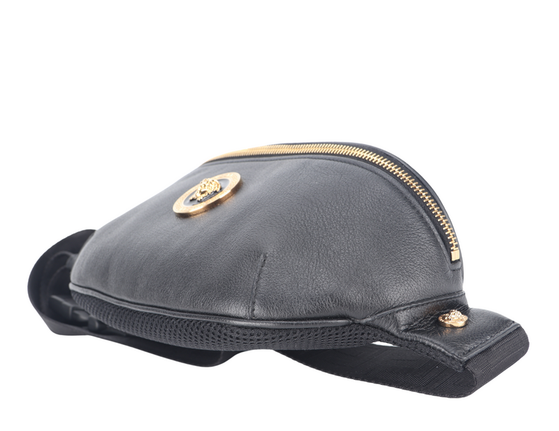 VERSACE MENDUSA BELT BAG BLACK CALF LEATHER GOLD HARDWARE WITH DUST COVER
