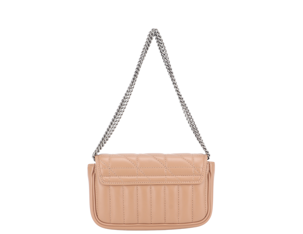 GUCCI GG MARMONT SUPER MINI BEIGE MATELASSE CHEVRON LEATHER RUTHENIUM HARDWARE WITH DUST COVER AND BOX