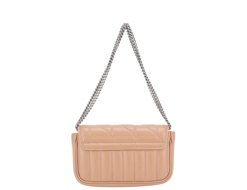 GUCCI GG MARMONT SUPER MINI BEIGE MATELASSE CHEVRON LEATHER RUTHENIUM HARDWARE WITH DUST COVER AND BOX
