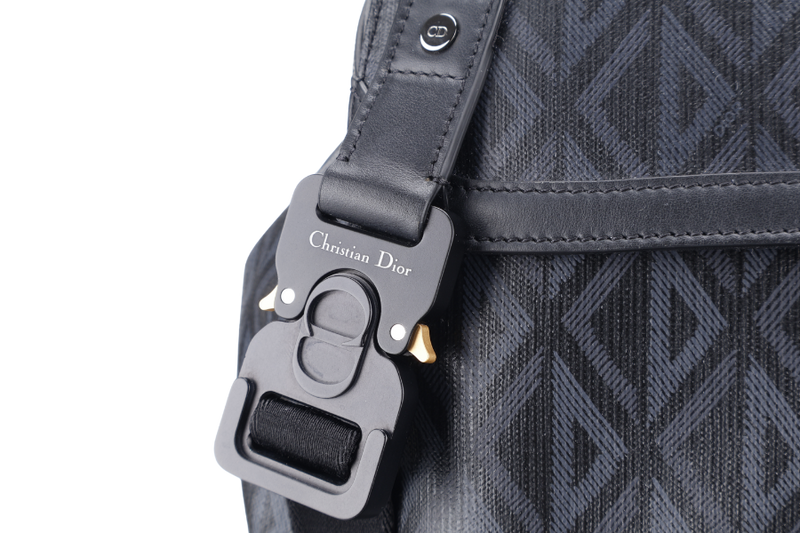 CHRISTIAN DIOR HIT THE ROAD DIAMOND BACKPACK (16-BO-0272) LARGE BLACK CANVAS BLACK HARDWARE WITH CARD