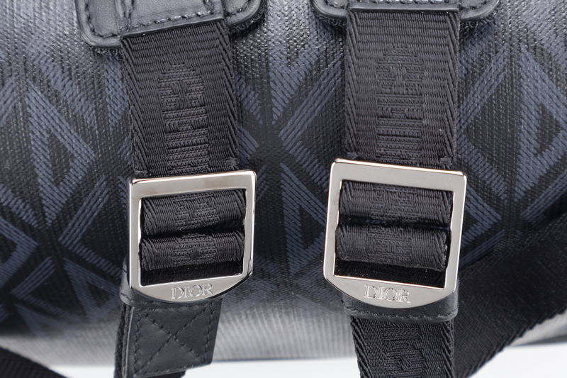 CHRISTIAN DIOR HIT THE ROAD DIAMOND BACKPACK (16-BO-0272) LARGE BLACK CANVAS BLACK HARDWARE WITH CARD