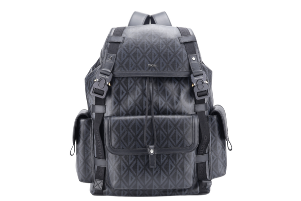 CHRISTIAN DIOR HIT THE ROAD DIAMOND BACKPACK (16-BO-0272) LARGE BLACK CANVAS BLACK HARDWARE WITH CARD