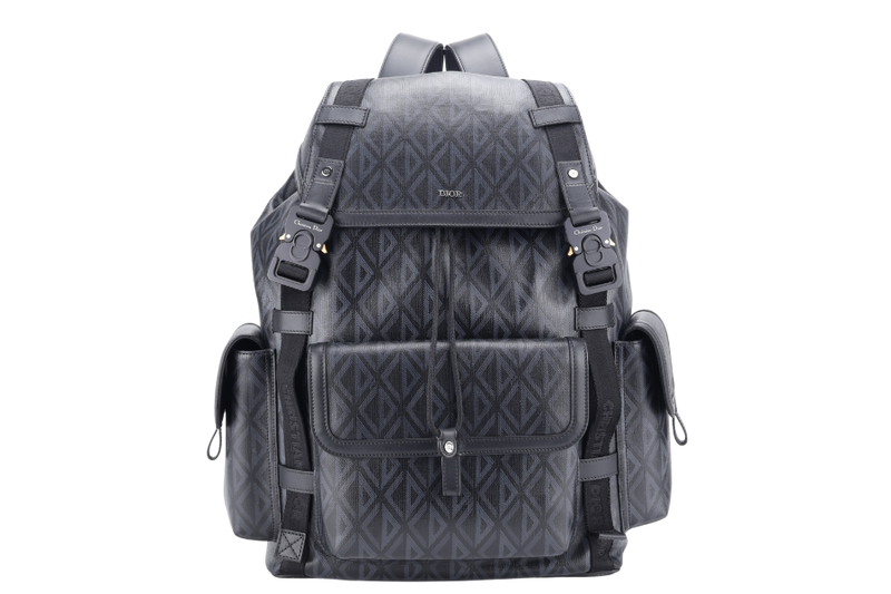 CHRISTIAN DIOR HIT THE ROAD DIAMOND BACKPACK (16-BO-0272) LARGE BLACK CANVAS BLACK HARDWARE WITH CARD