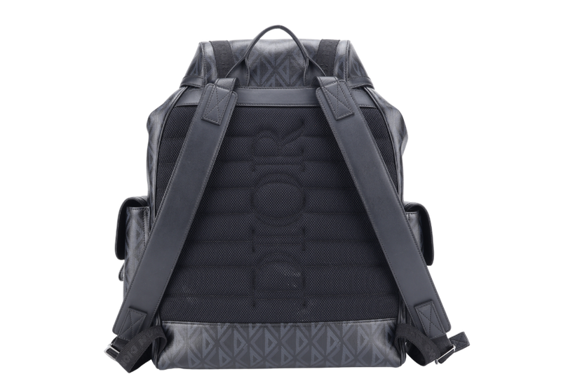 CHRISTIAN DIOR HIT THE ROAD DIAMOND BACKPACK (16-BO-0272) LARGE BLACK CANVAS BLACK HARDWARE WITH CARD