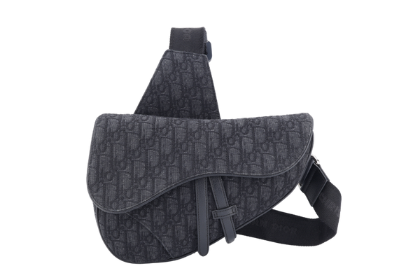 CHRISTIAN DIOR SADDLE MEN BAG BLACK OBLIQUE JACQUARD FABRIC BLACK HARDWARE (27-BO-0213) WITH DUST COVER AND BOX