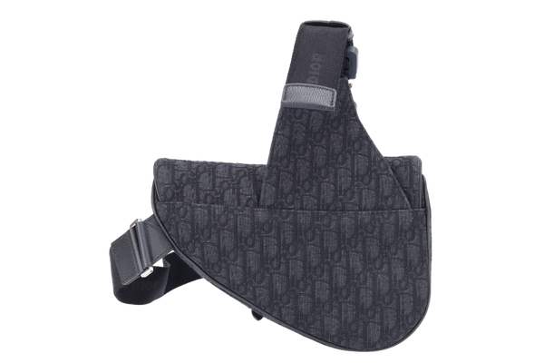 CHRISTIAN DIOR SADDLE MEN BAG BLACK OBLIQUE JACQUARD FABRIC BLACK HARDWARE (27-BO-0213) WITH DUST COVER AND BOX
