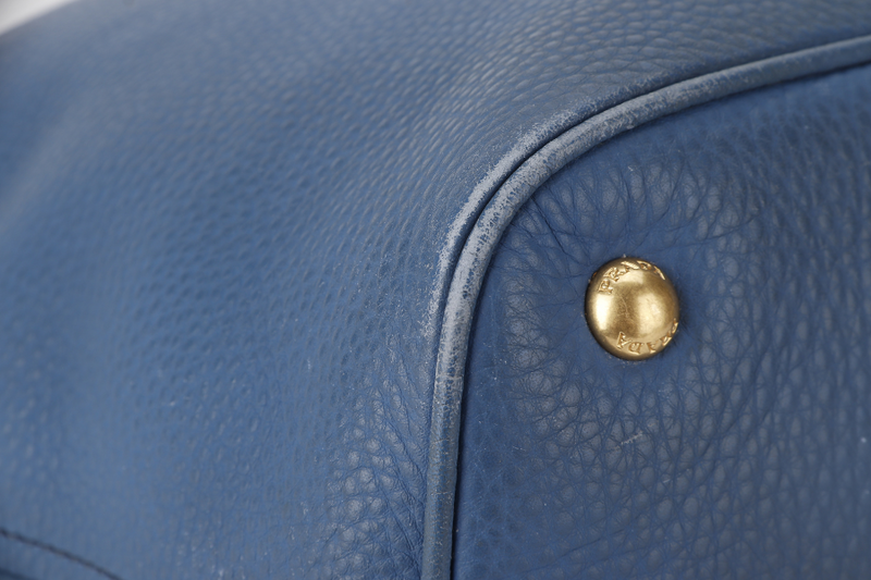 PRADA HOBO SHOULDER BAG MEDIUM BLUE CALF LEATHER GOLD HARDWARE WITH DUST COVER