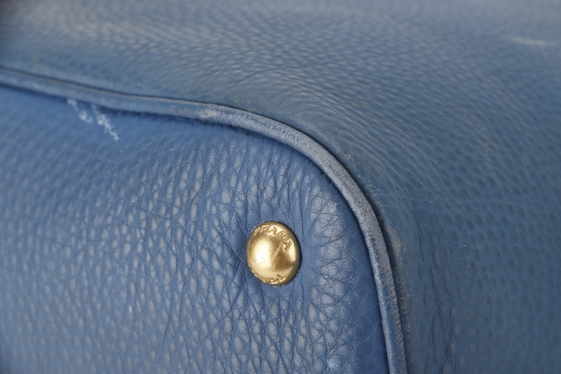 PRADA HOBO SHOULDER BAG MEDIUM BLUE CALF LEATHER GOLD HARDWARE WITH DUST COVER