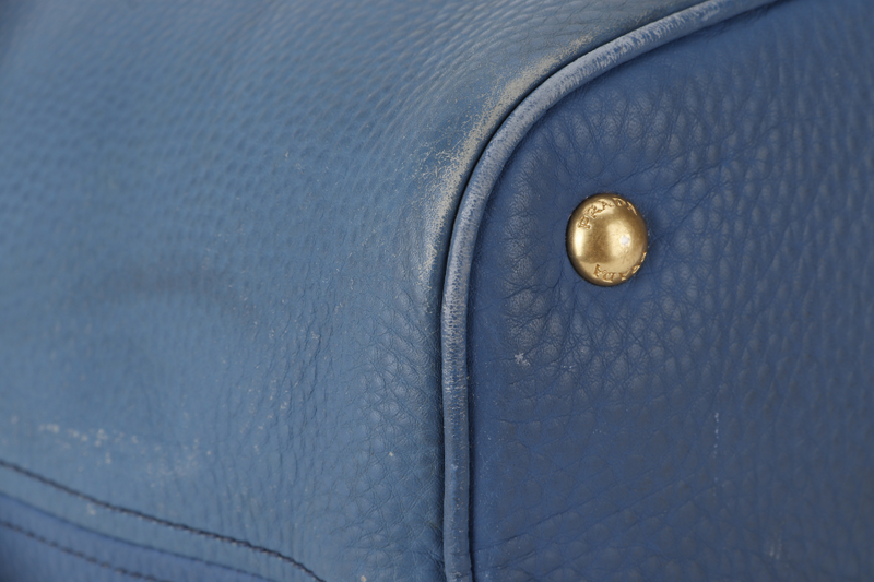 PRADA HOBO SHOULDER BAG MEDIUM BLUE CALF LEATHER GOLD HARDWARE WITH DUST COVER