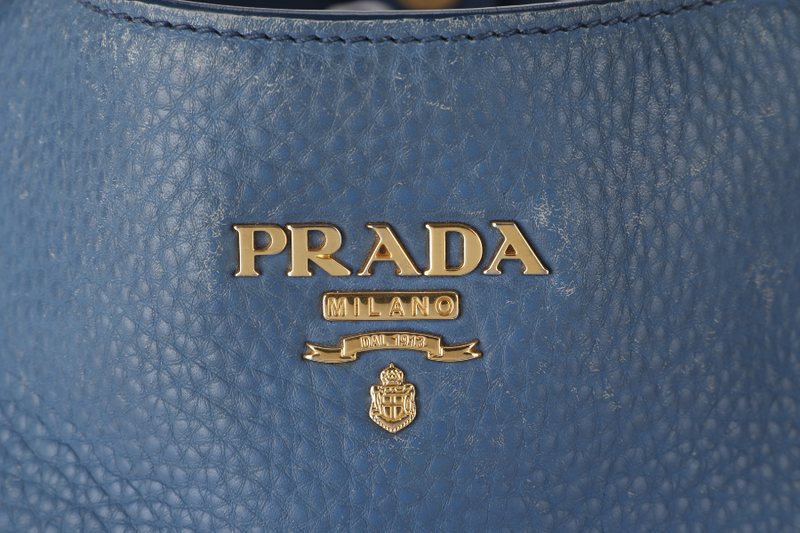 PRADA HOBO SHOULDER BAG MEDIUM BLUE CALF LEATHER GOLD HARDWARE WITH DUST COVER