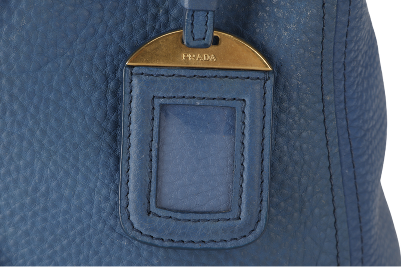 PRADA HOBO SHOULDER BAG MEDIUM BLUE CALF LEATHER GOLD HARDWARE WITH DUST COVER