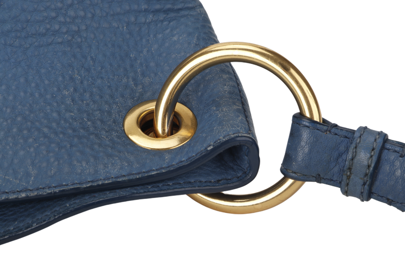 PRADA HOBO SHOULDER BAG MEDIUM BLUE CALF LEATHER GOLD HARDWARE WITH DUST COVER