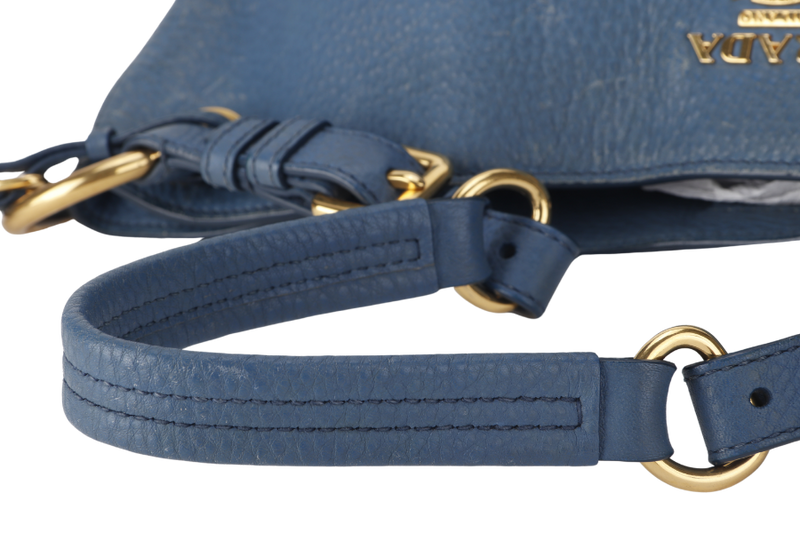 PRADA HOBO SHOULDER BAG MEDIUM BLUE CALF LEATHER GOLD HARDWARE WITH DUST COVER