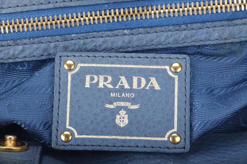 PRADA HOBO SHOULDER BAG MEDIUM BLUE CALF LEATHER GOLD HARDWARE WITH DUST COVER