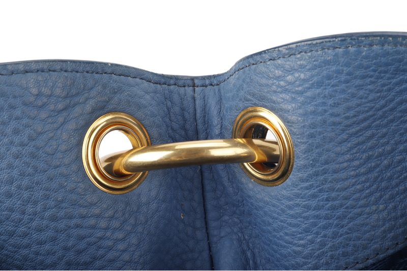 PRADA HOBO SHOULDER BAG MEDIUM BLUE CALF LEATHER GOLD HARDWARE WITH DUST COVER