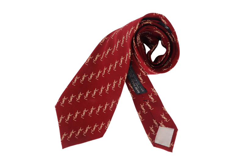 SAINT LAURENT (YSL) MAROON MONOGRAM SILK TIE