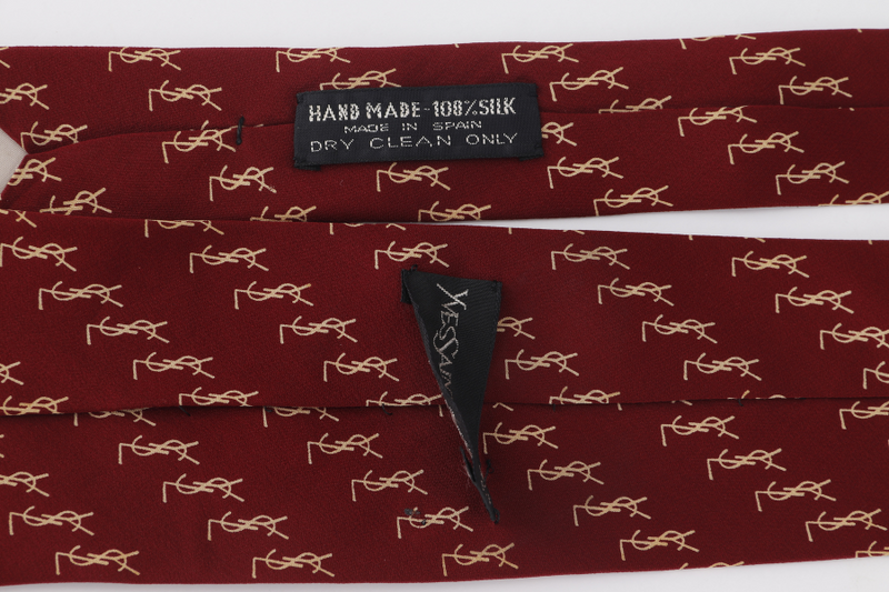 SAINT LAURENT (YSL) MAROON MONOGRAM SILK TIE