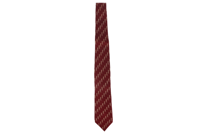 SAINT LAURENT (YSL) MAROON MONOGRAM SILK TIE