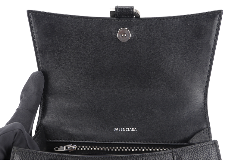 BALENCIAGA HOURGLASS SMALL CALFSKIN LEATHER SILVER HARDWARE WITH DUST COVER AND STRAP