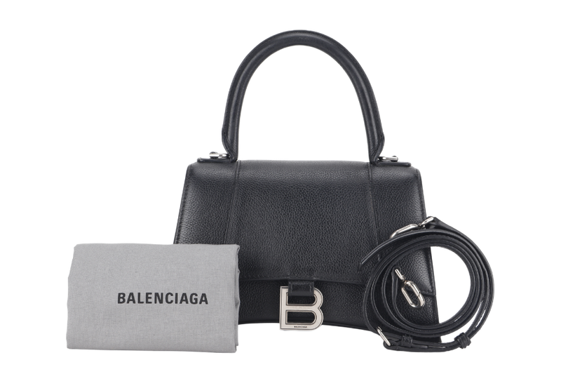 BALENCIAGA HOURGLASS SMALL CALFSKIN LEATHER SILVER HARDWARE WITH DUST COVER AND STRAP