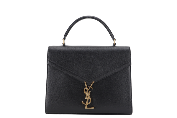 YVES SAINT LAURENT CASSANDRA TOP HANDLE BAG GRAIN DE POUDRE EMBOSSED LEATHER GOLD HARDWARE WITH DUST COVER