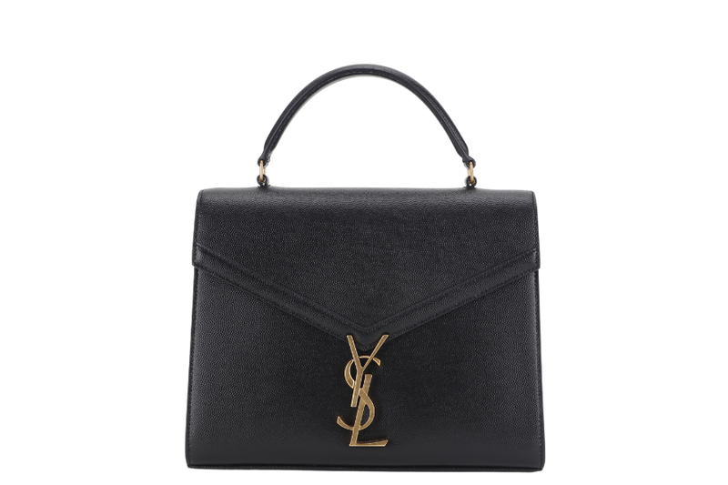 YVES SAINT LAURENT CASSANDRA TOP HANDLE BAG GRAIN DE POUDRE EMBOSSED LEATHER GOLD HARDWARE WITH DUST COVER