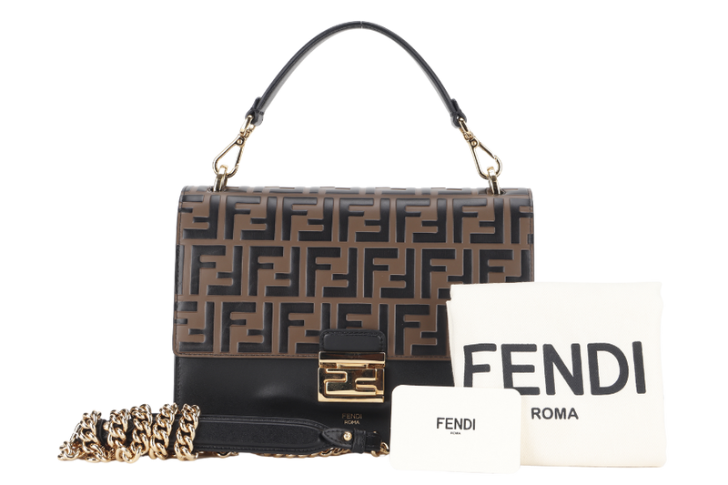 FENDI KAN I (8BT315 A5TZ) BROWN MEDIUM LEATHER GOLD HARDWARE WITH DUST COVER AND STRAP