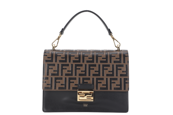 FENDI KAN I (8BT315 A5TZ) BROWN MEDIUM LEATHER GOLD HARDWARE WITH DUST COVER AND STRAP