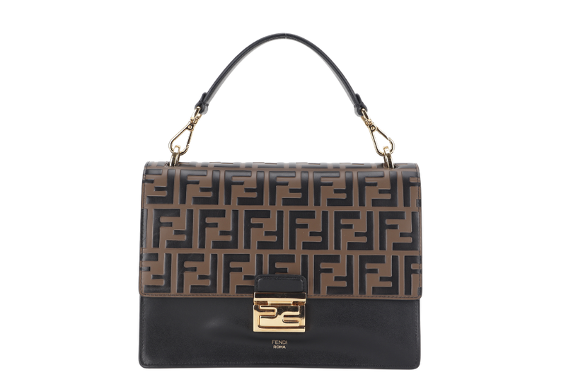 FENDI KAN I (8BT315 A5TZ) BROWN MEDIUM LEATHER GOLD HARDWARE WITH DUST COVER AND STRAP