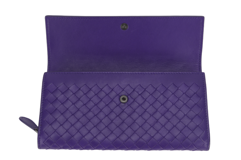 BOTTEGA VENETA INTRECCIATO PURPLE LONG ZIP WALLET (B04797185N) LEATHER WITH DUST COVER