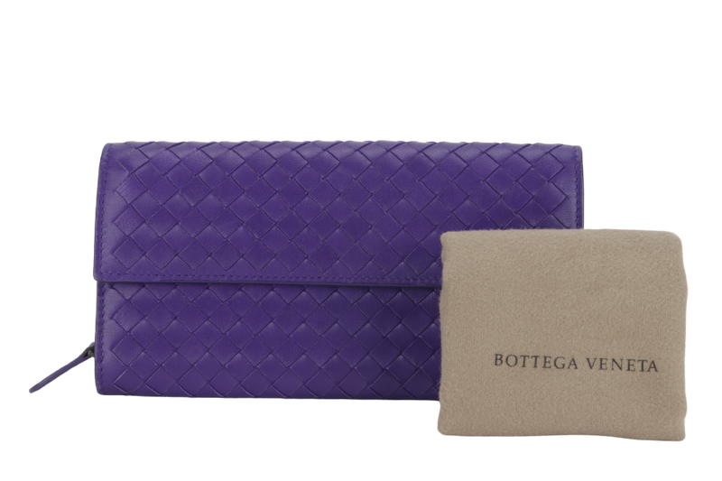 BOTTEGA VENETA INTRECCIATO PURPLE LONG ZIP WALLET (B04797185N) LEATHER WITH DUST COVER