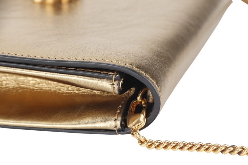 VERSACE VITELLO PALAZZO MEDUSA (CLG067031630202) METALLIC GOLD LEATHER CLUTCH GOLD HARDWARE WITH STRAP