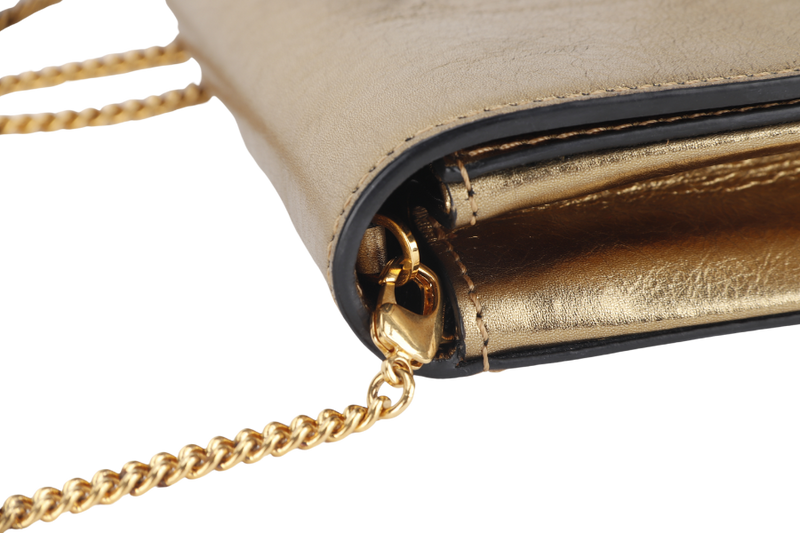 VERSACE VITELLO PALAZZO MEDUSA (CLG067031630202) METALLIC GOLD LEATHER CLUTCH GOLD HARDWARE WITH STRAP