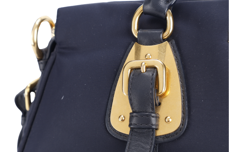 PRADA BN1903 TESSUTO MEDIUM NAVY NYLON 2WAYS BAG GOLD HARDWARE WITH STRAPS NO DUST COVER